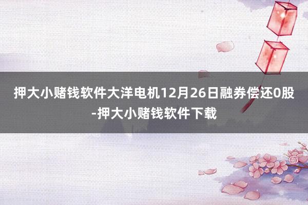 押大小赌钱软件大洋电机12月26日融券偿还0股-押大小赌钱软件下载