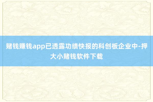 赌钱赚钱app已透露功绩快报的科创板企业中-押大小赌钱软件下载
